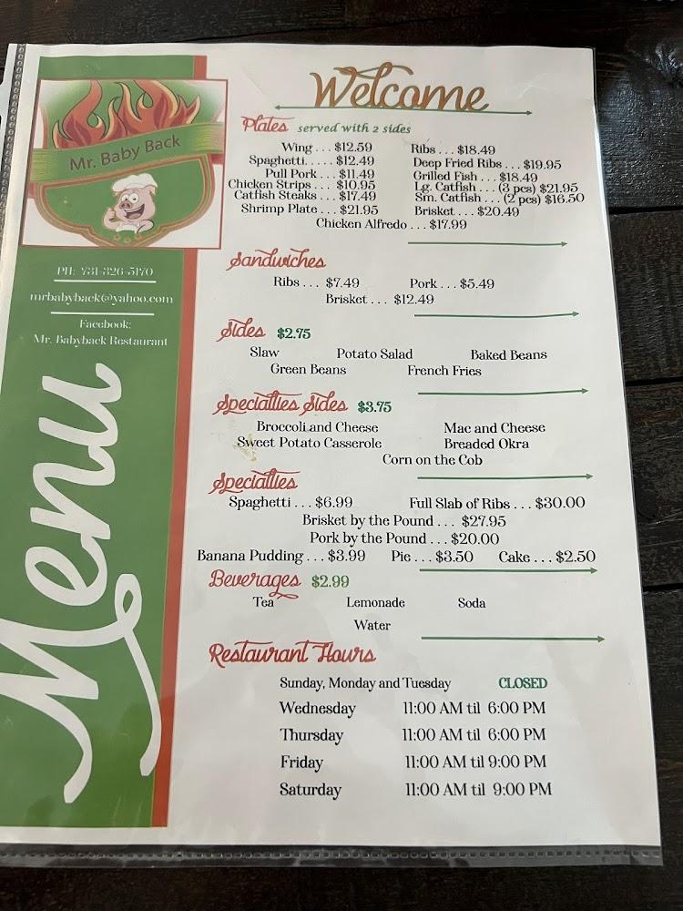 MR BABY BACK RESTAURANT Menu image 2