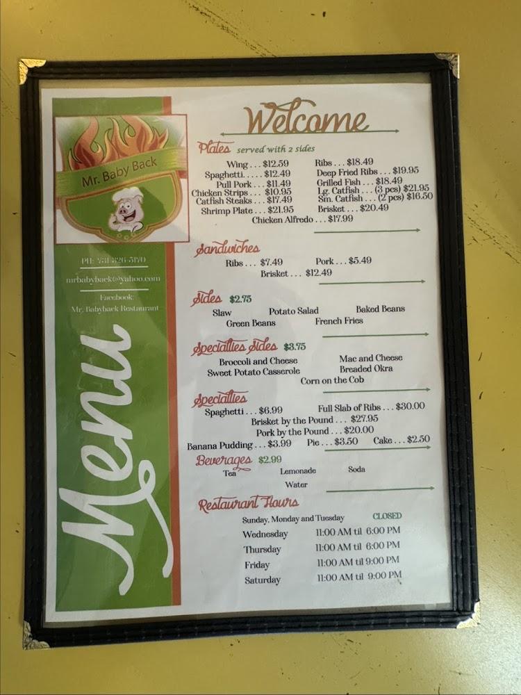 MR BABY BACK RESTAURANT Menu image 3